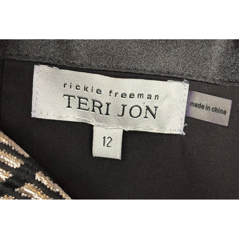 NEW Rickie Freeman Teri Jon Black Gold Floral Jacquard Gown Dress Size 12 2313 - Picture 7 of 8